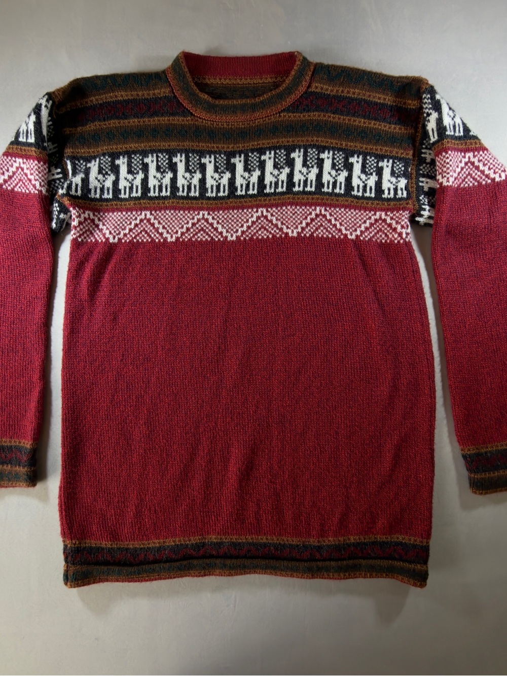 Men's Red Patterned Crewneck Sweater - Brand Unspecified